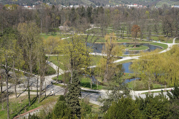 Stromovka Park called as Prague Central Park aerial view, centre of relaxation for joggers, in-line...