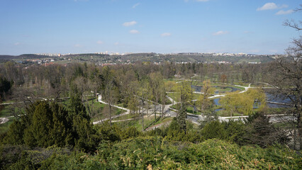 Stromovka Park called as Prague Central Park aerial view, centre of relaxation for joggers, in-line...