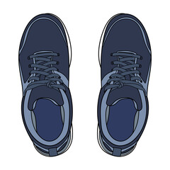 Hand drawn sneakers, gym shoes Top view. Color Doodle vector illustration.	
