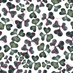 St. Patrick s day seamless pattern on white background. Nature background with watercolor clover. Watercolor summer clover leaf design.