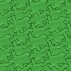 Blots of green paintin on green background. Seamless pattern. Top view glossy drops green of paint or varnish. 3d illustration