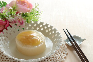 Japanese food, boiled radish and miso sauce for winter comfort food