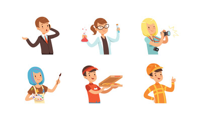 Cute Children Character Engaged in Different Profession and Occupation Vector Set