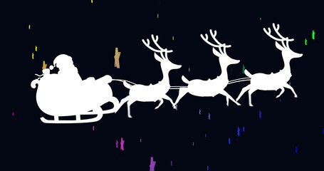 Obraz na płótnie Canvas Image of santa sleigh over stars on black background