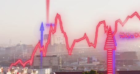 Image of data processing over cityscape