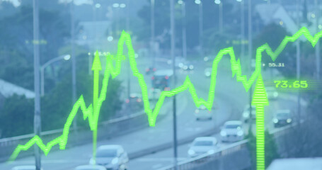 Image of data processing over cityscape