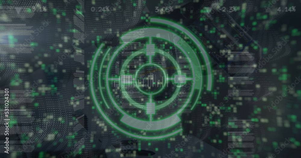 Poster image of scope scanning over network of connections with icons and moving columns