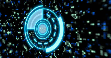 Image of scope scanning with data processing over padlock icon and moving columns
