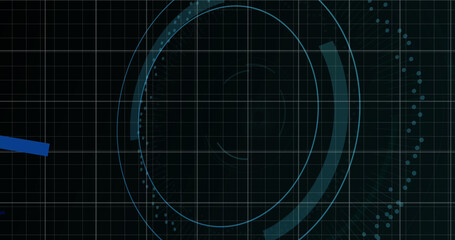 Image of scope scanning with wall icon and graph over data processing on black background