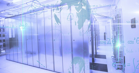 Image of digital data processing over server room