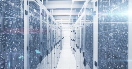 Obraz premium Image of digital data processing over server room