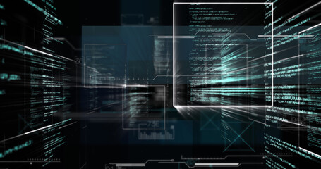 Image of data processing over dark background