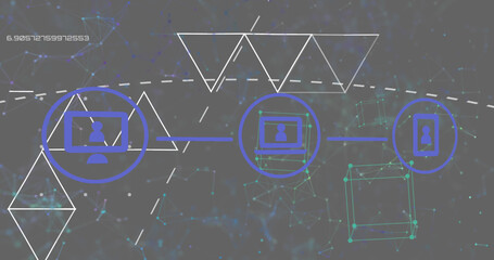 Image of icons and network of connections over dark background