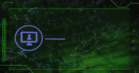 Image of icons and network of connections over dark background