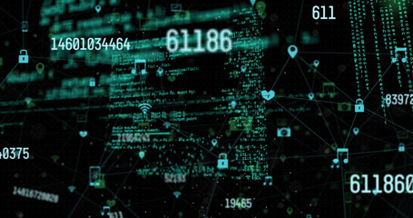 Obraz premium Image of data processing and network of connections over dark background