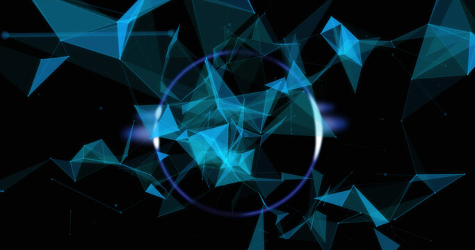 Image of scope scanning over shapes on black background - Powered by Adobe