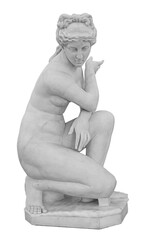 Ancient marble statue of a nude woman. Antique naked female sculpture. Sculpture isolated on white...