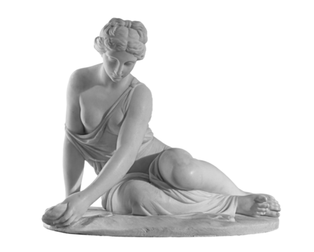 Ancient marble statue of a nude woman. Antique naked female sculpture. Sculpture isolated on white background