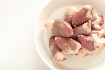 Chinese cooking, freshness chicken heart on dish for prepared ingredient