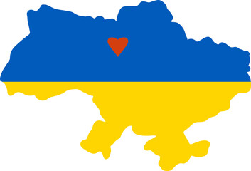 Obraz premium Map of Ukraine in yellow-blue colors with red heart where capital is Kyiv