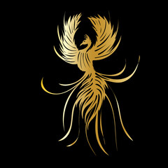 silhouette golden phoenix bird on white background vector