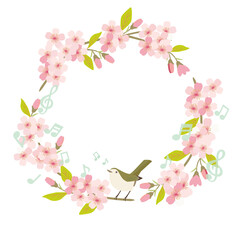 Obraz na płótnie Canvas Cherry blossom flowers and bird background frame illustration