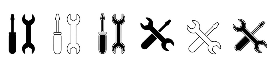 Screwdriver and wrench icon vector set. Repair illustration sign collection. tool symbol. Service center logo.