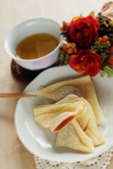 Japansese sweet food, Kyoto sweet potato paste in sticky rice in triangle shape for regional confectionery 