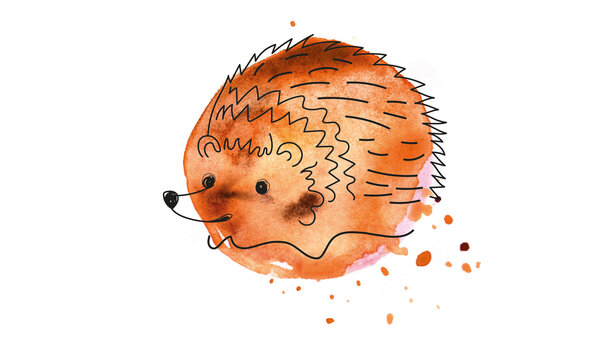 recommend clip art: Early autumn illustration line drawing watercolor hedgehog, autumn. Brown gradient paint card white background cutout forest animals