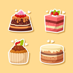 Delicious cake and bakery sticker set