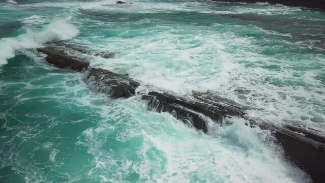 Rough Waves At The Rocks Over Butamyata Beach On A Stormy Day In Sinemorets, Bulgaria. - aerial