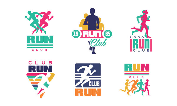 Run Sport Club Logo or Emblem for Athletic Tournament and Marathon Vector Set