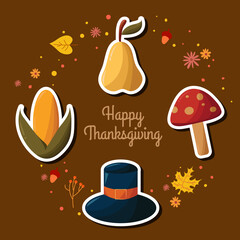 Happy thanksgiving sticker set collection