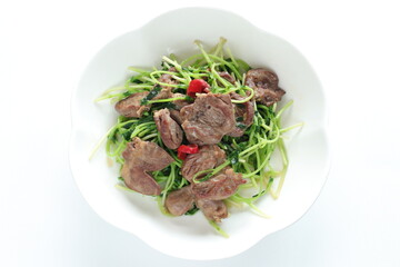 Chinese cuisine, chicken gizzard and pea sprout stir fried