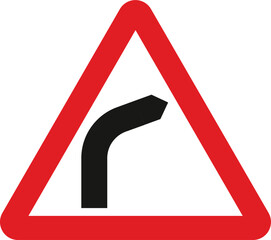 Bend to right (or left if symbol reversed), The Highway Code Traffic Sign, Signs giving orders, Signs with red circles are mostly prohibitive. Plates below signs qualify their message.