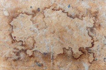 Old, brown-stained blank parchment paper background which has an aged and distressed texture which could be used as pirate map concept, stock photo image
