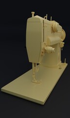 3d illustration, sewing machine, black background, copy space 3d rendering.