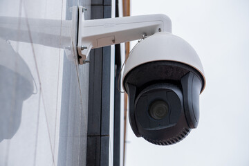 Surveillance camera in the area, street security, face recognition. Security system