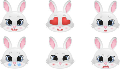 Range of different emotions.
Comic faces with various emotions. Portraits of emotional character. Set of cute bunnies in cartoon style vector illustration. Easter bunny. Symbol of the new year 2023. 