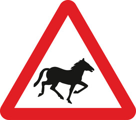 Wild horses or ponies, The Highway Code Traffic Sign, Signs giving orders, Signs with red circles are mostly prohibitive. Plates below signs qualify their message.