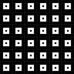 Repeated white checks sequence on black background. Surface pattern design with polygons. Mosaic.