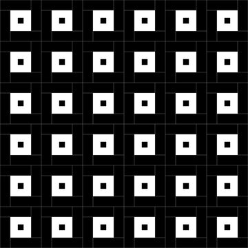 Repeated white checks sequence on black background. Surface pattern design with polygons. Mosaic.