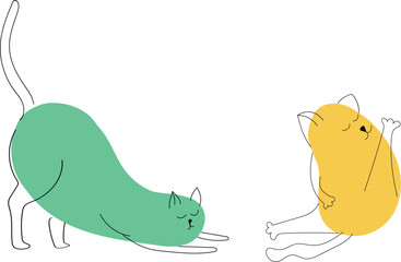 Yellow and green Cat with spots. Simple Contour Pets. Line Drawing Kitten Portrait. Vector