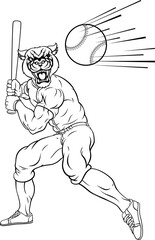 Panther Baseball Player Mascot Swinging Bat