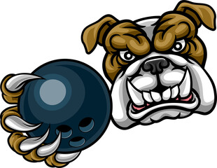 Bulldog Dog Holding Bowling Ball Sports Mascot