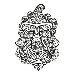 Magic Mushrooms. Vector illustration. Mushrooms hippie psychedelic style.