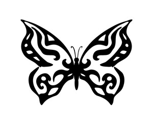Black butterfly decorative illustration, PNG with transparent background