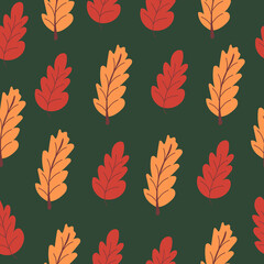 Seamless pattern for holidays with cute cartoon red and yellow autumn leaves.