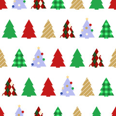 Coloful decorative seamless Christmas trees vector pattern for wrapping or backdrop decor