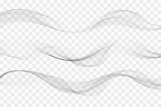 Three gray transparent abstract waves, vector design element.